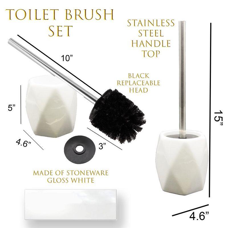 Evideco French Home Goods Elegant Diamond-Shaped Toilet Brush Set - Modern Stoneware Design with Stainless Steel Handle and Replaceable Brush Head