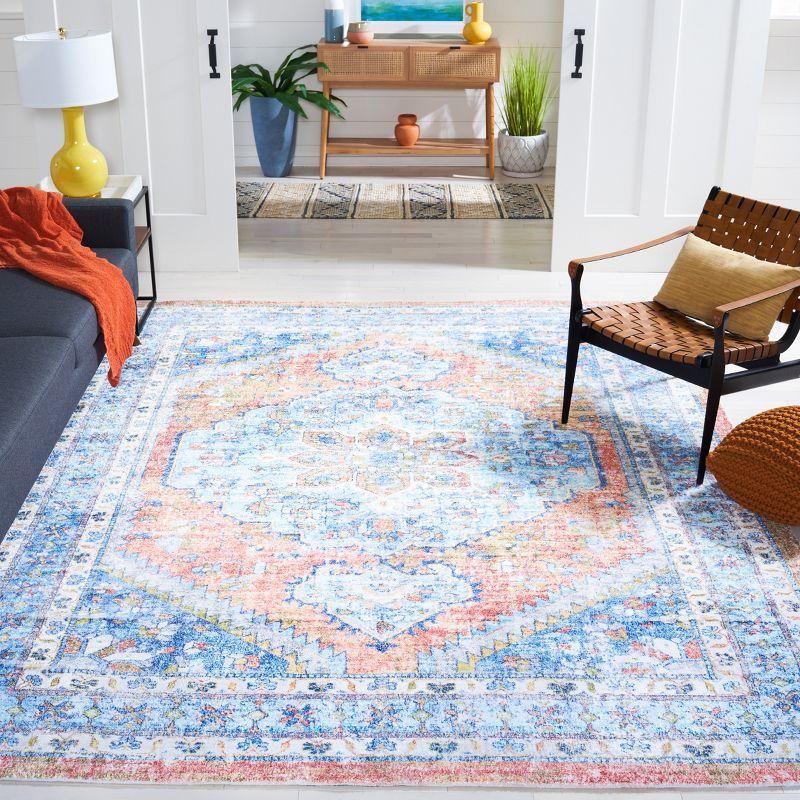 Bohemian Blue and Rust 59'' Hand Loomed Wool-Cotton Blend Rug