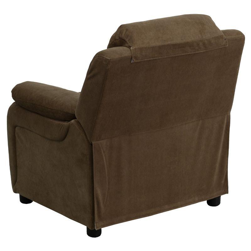 Emma and Oliver Deluxe Padded Brown Microfiber Kids Recliner with Storage Arms