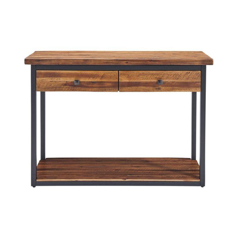 Claremont Rustic Wood Console Table with Two Drawers and Low Shelf Dark Brown - Alaterre Furniture: Industrial Style, Metal Frame, Entryway Storage