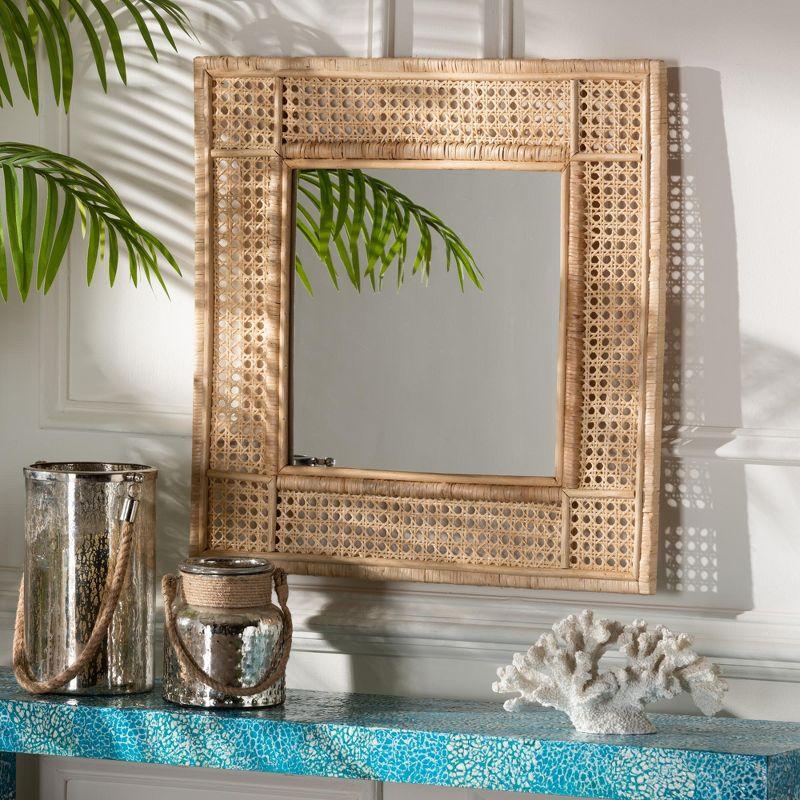 bali & pari Josepha Modern Bohemian Natural Brown Rattan Accent Wall Mirror