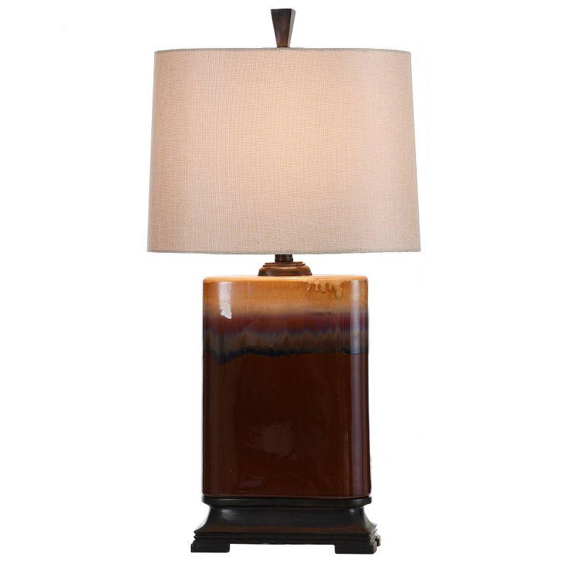 StyleCraft Reactive Glaze Table Lamp Burnt Red Glazed : Ceramic Body, Linen Shade, No Assembly Required