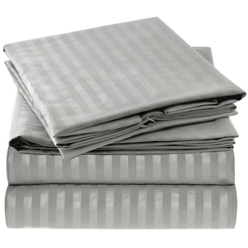 King Gray and Silver Striped Microfiber Sheet Set