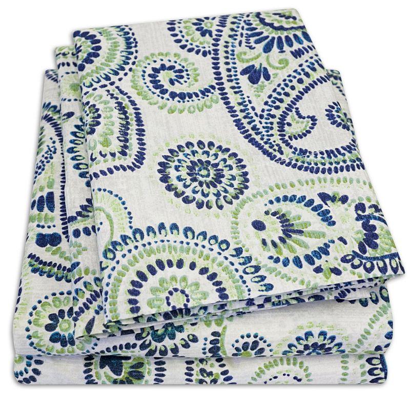 Queen Green Blue Paisley Cotton Microfiber Deep Pocket Sheet Set