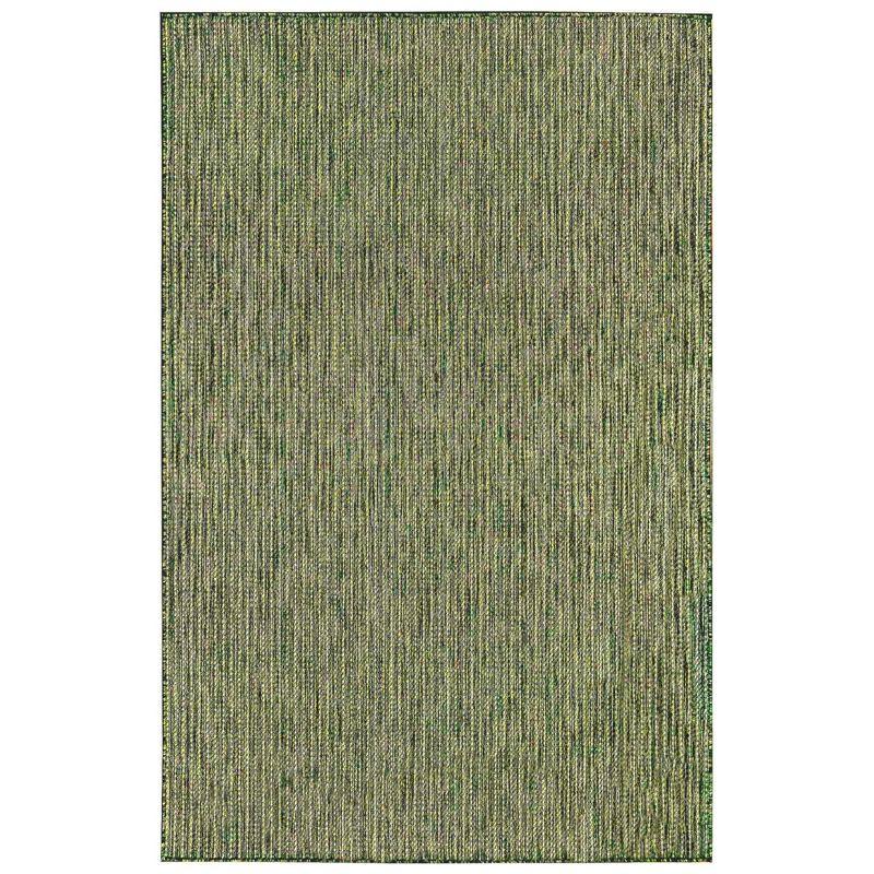 Green Flat Woven Textured Stripe Indoor/Outdoor Rug