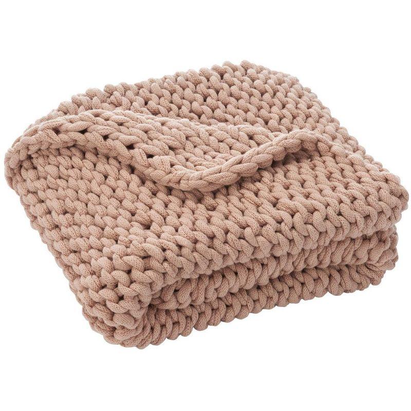 Adalina Pale Pink Cotton Knitted Throw Blanket