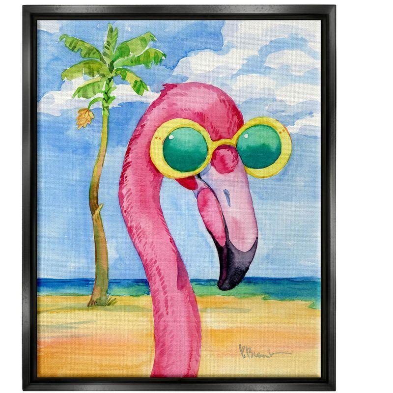 Stupell Industries Looking Good Flamingo Tropical Floating Frame Canvas Art, Black, 17" x 21"