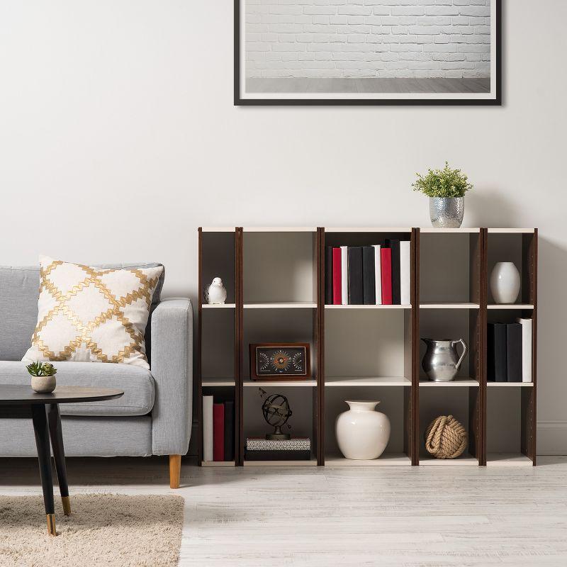 Walnut Brown Modular Cubby Bookshelf with Adjustable Shelves