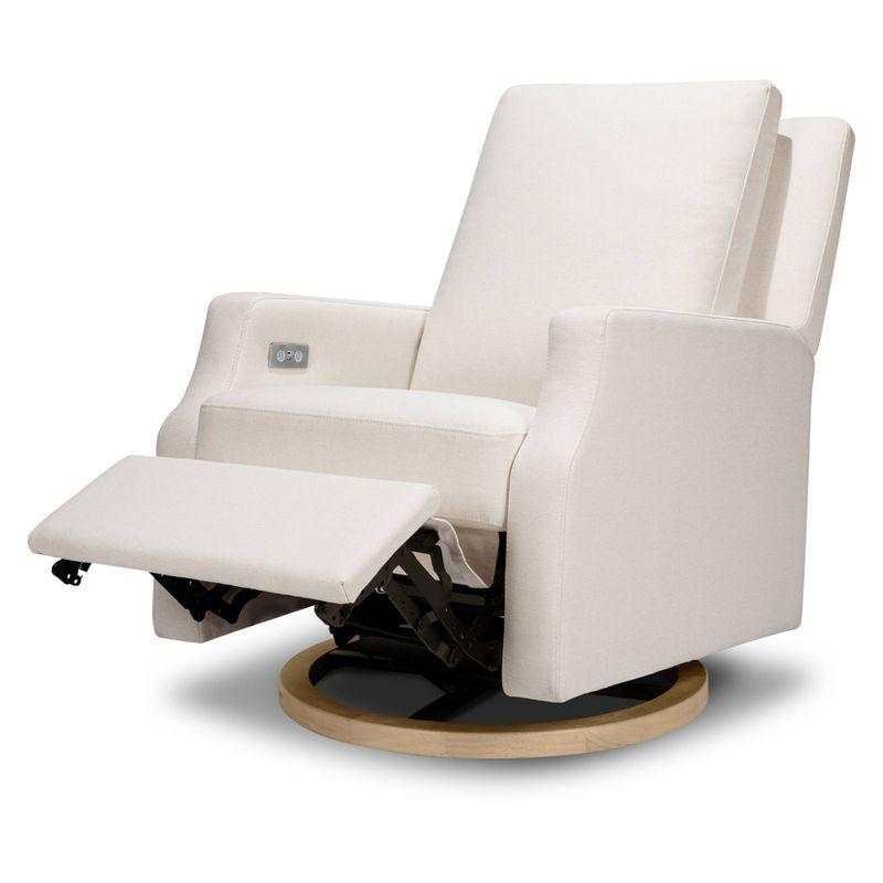 Cream Eco-Weave Recliner with Light Wood Swivel Base