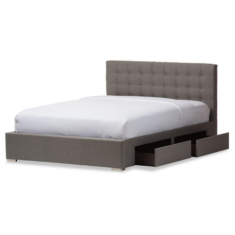 Baxton Studio King Rene Modern And Contemporary Fabric 4-Drawer Storage Platform Bed Gray: Low Profile, MDF Frame, No Box Spring Needed