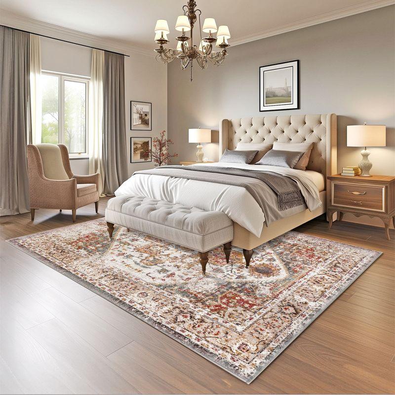 Nuloom 5 Round Justine Vintage Medallion Indoor Area Rug, Beige, Faded Persian Design, Stain Resistant, BedroomLiving Room, Kitchen,