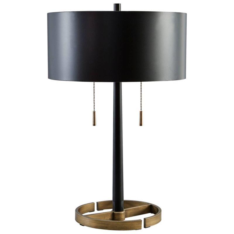 Amadell Metal Table Lamp Black/Gold - Signature Design by Ashley: Modern Accent Lighting, UL Listed, Drum Shade