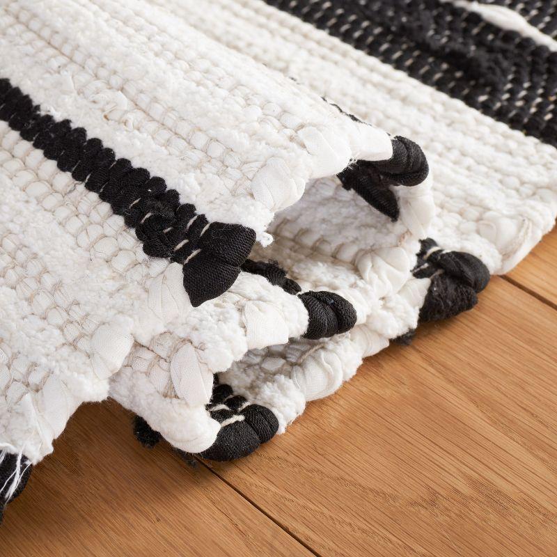 Black and White Striped Wool Cotton Area Rug