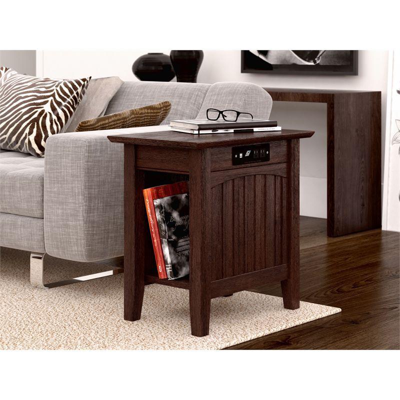 AFI Nantucket Solid Wood Charger End Table in Burnt Amber