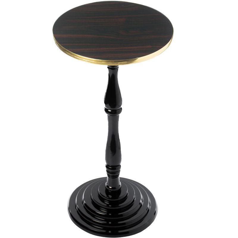 Espresso Wooden Round Pedestal Side Table with Glossy Marble Top