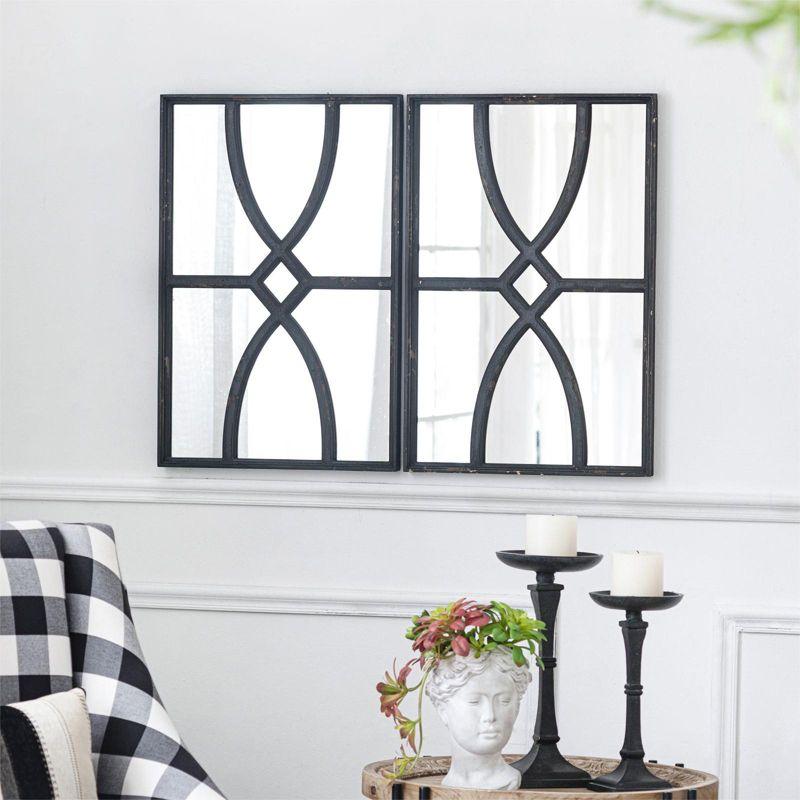 Cerys Rectangular Wooden Wall Mirror,2 Piece Mirror Wall Decor Set with Antique Black Frame,16" x 23" Vertical or Horizontal Home Decor-The Pop Home