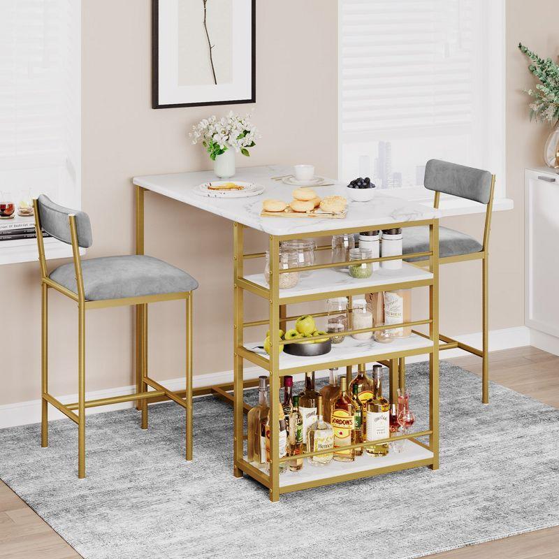 Gold and Gray 3-Piece Dining Set with Storage Shelves
