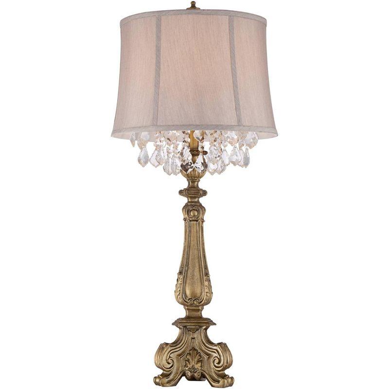 Barnes and Ivy Dubois Traditional Table Lamp 37 1/4" Tall Antique Gold Mist Gray Crystal Beading Drum Shade for Bedroom Living Room Bedside Nightstand