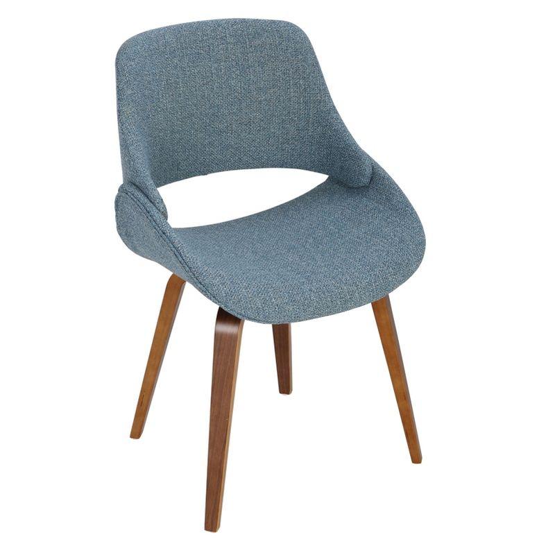 LumiSource Set of 2 Fabrico Mid Century Modern Dining/Accent Chair Walnut Blue:: Polyester Upholstery, Wood Legs, Floor Protectors