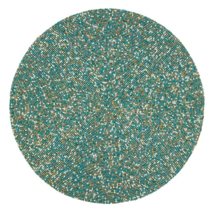 Aqua and Gold Beaded Round Placemats Set of 4