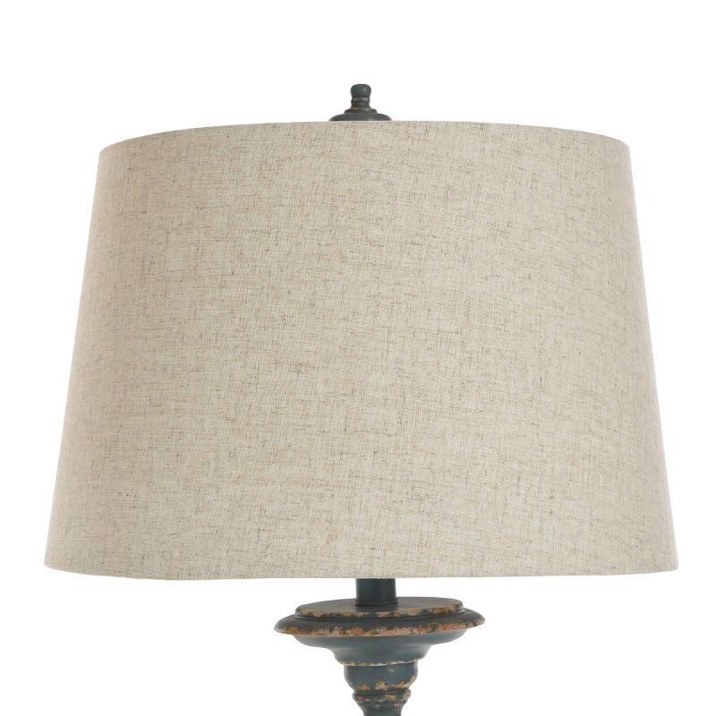 64" 3-way Distressed Floor Lamp with Heather Oatmeal Hardback Fabric Shade Blue - StyleCraft