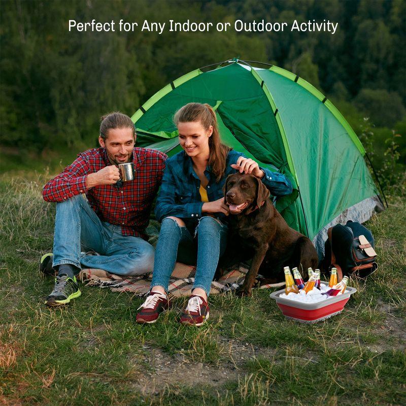 Collapsible Multiuse Wash Bin - Portable Wash Basin/Dish Tub/Ice Bucket with 10 L Capacity for Camping, Tailgating, More by Wakeman Outdoors (Red)