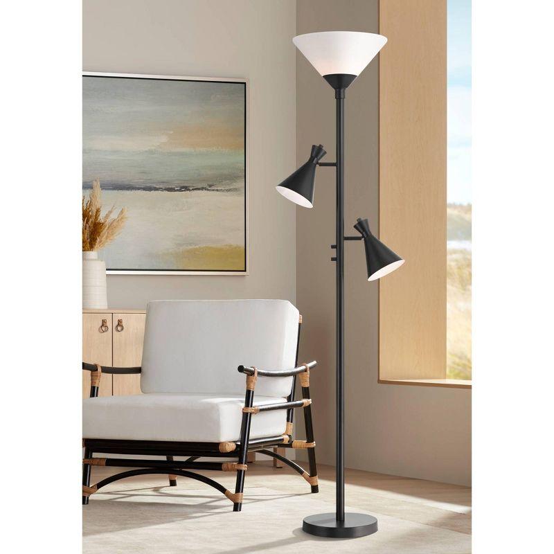 Possini Euro Design Ballard Modern 72" Tall Standing Floor Lamp Skinny Tree Torchiere with Side Lights Dimmable Black Metal Living Room Bedroom House