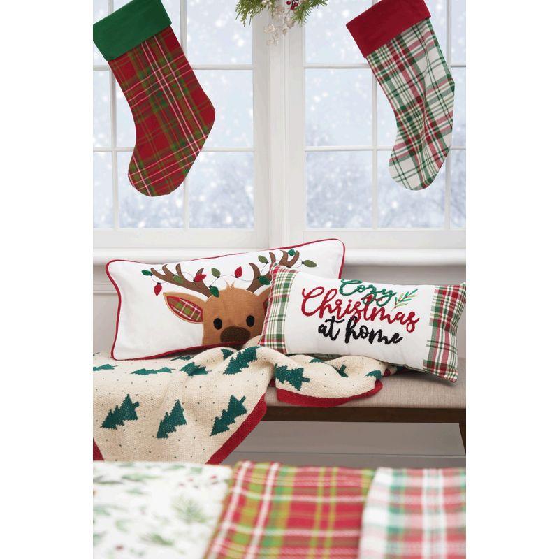 Reindeer Plaid & Lights Pillow