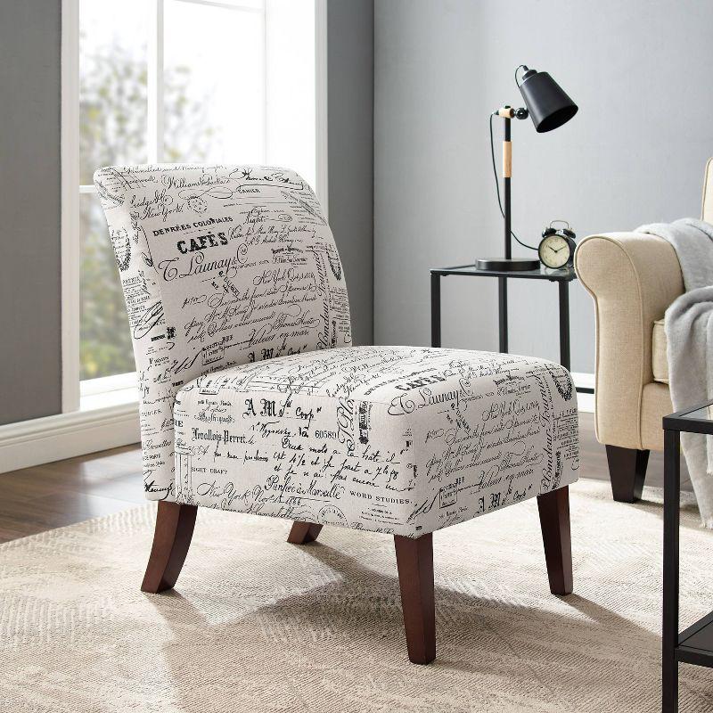 Beige Script Print Slipper Chair with Dark Walnut Wood Legs