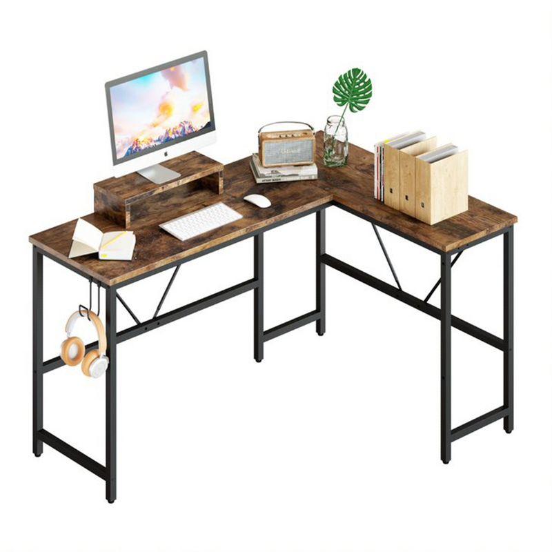 Walnut L-Shaped Reversible Computer Desk with Monitor Stand