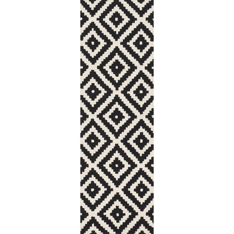 Scandinavian Diamond Handmade Wool Runner Rug in Black