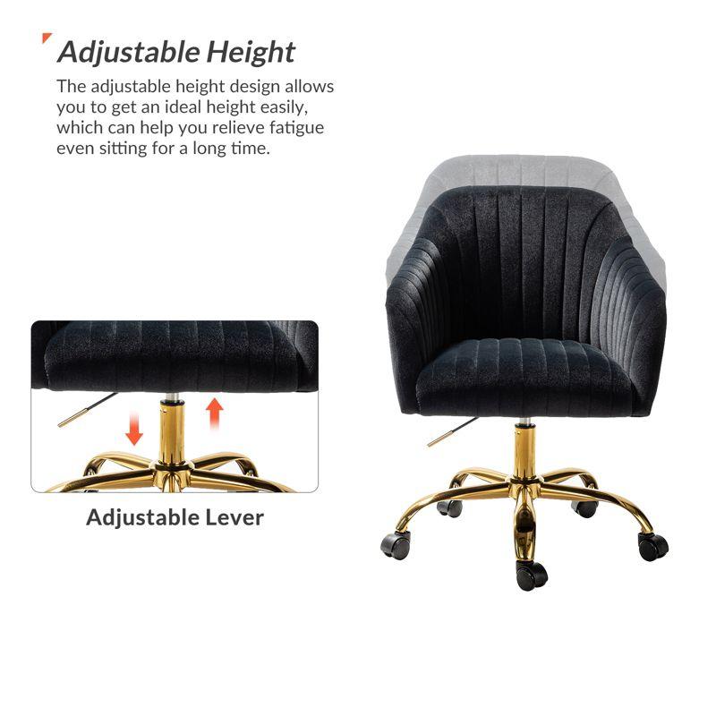 Alex Velvet Height-adjustable Swivel Task Office Chair with Channel-tufted Back and Gold Metal Base | Karat Home