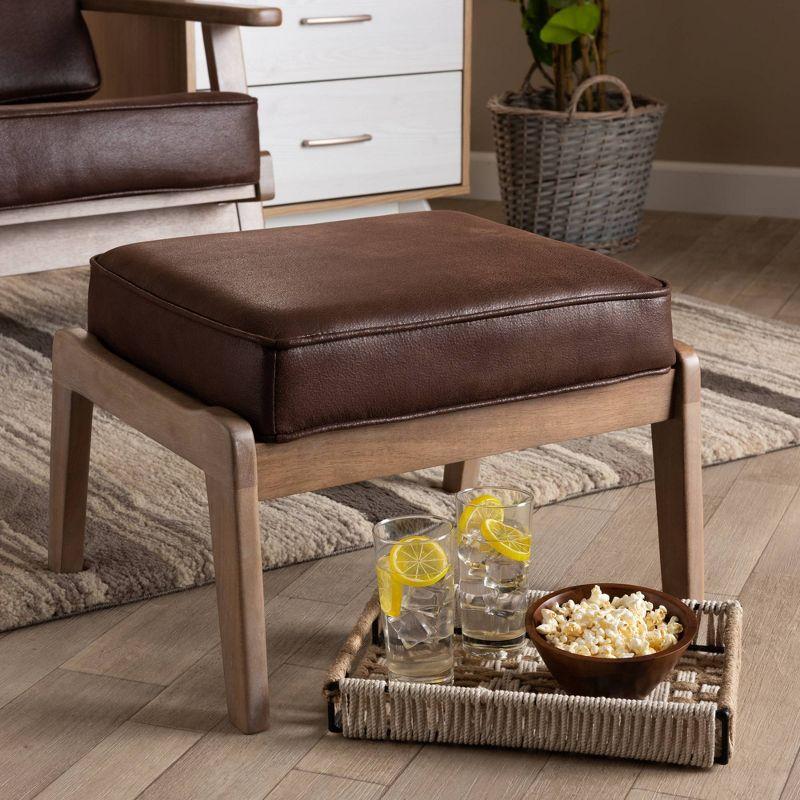 Sigrid Faux Leather Upholstered Wood Ottoman Dark Brown/Antique Oak - Baxton Studio: Modern Rectangular Bench, Spot Clean