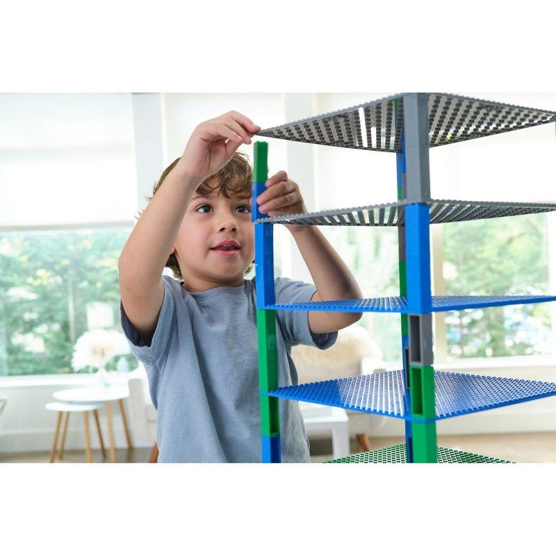 Strictly Briks Toy Building Block - Classic Baseplates 10" x 10" Brik Tower, 6 Baseplates & 50 Stackers in Blue Green & Gray, 56 Pc