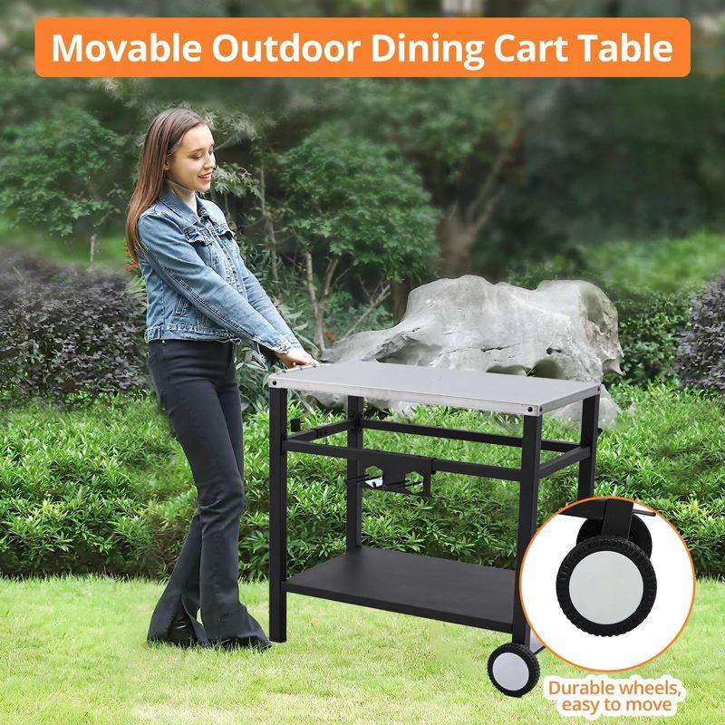 WhizMax Outdoor Grill Cart Pizza Oven Stand, BBQ Prep Table with Wheels & Hooks, Side Handle, Double-Shelf Grilling Cart Griddle Cooking Station