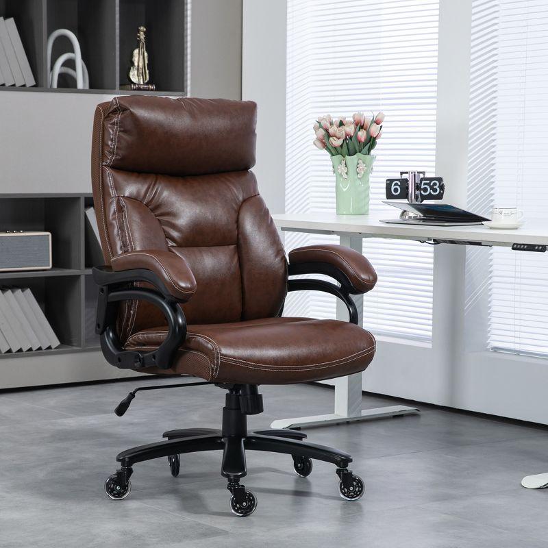 Brown High Back Leather Executive Swivel Office Chair with Fixed Arms