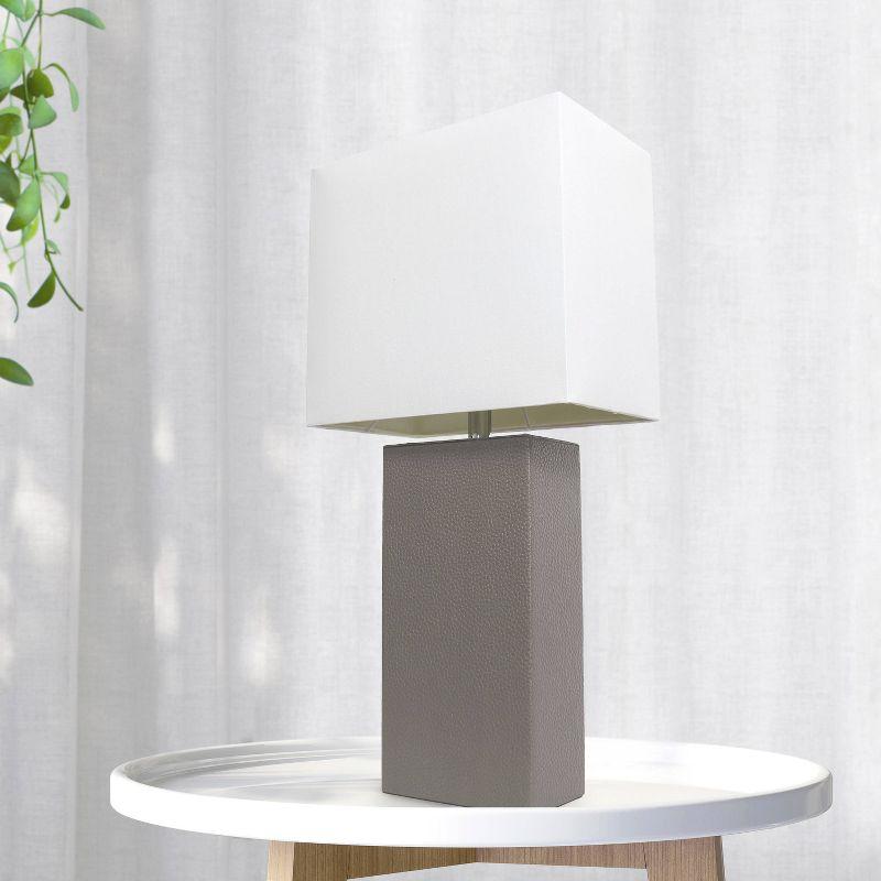 21" Lexington Leather Base Modern Home Decor Bedside Table Lamp with Fabric Shade - Lalia Home