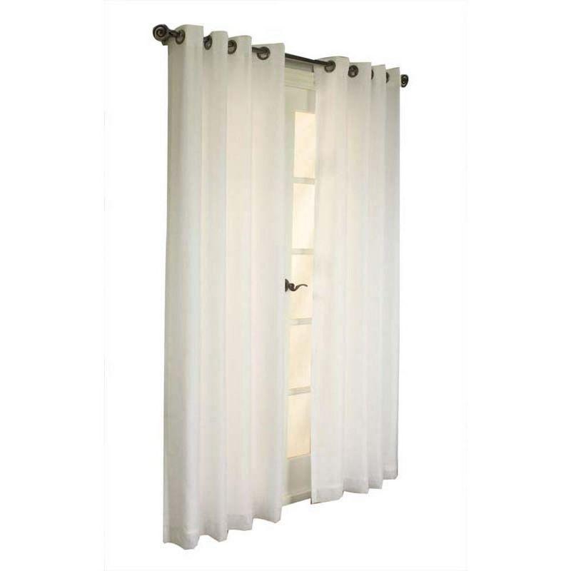 White Polyester Light-Filtering Grommet Curtain Panel with Lace Detail