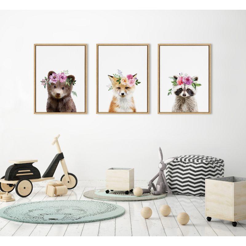 Kate & Laurel All Things Decor 18"x24" Sylvie Flower Crown Bear Framed Wall Art: Nursery Decor, Animal Theme