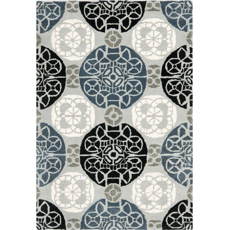 Grey and Black Hand-Tufted Wool 4' x 6' Area Rug