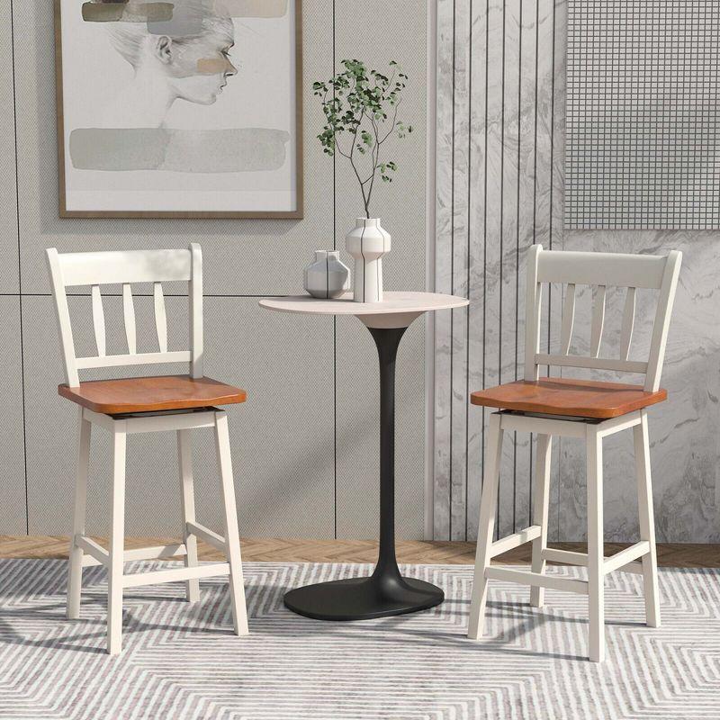 Costway 2PCS Bar Stool 24.5'' Swivel Counter Height Chair w/ Footrest Cream