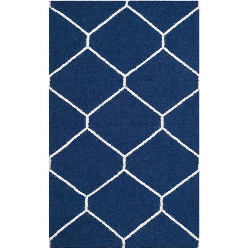 Dhurries DHU635 Hand Woven Area Rug - Navy/Ivory - 3'x5' - Safavieh.
