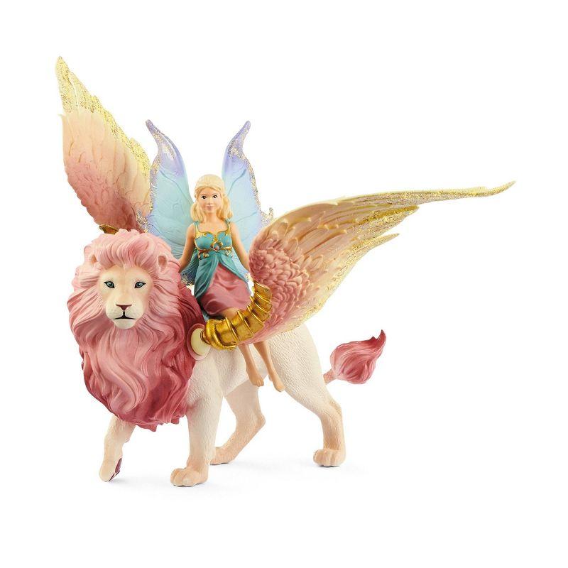 Fairy in Flight on Pink Winged Lion Figurine Set