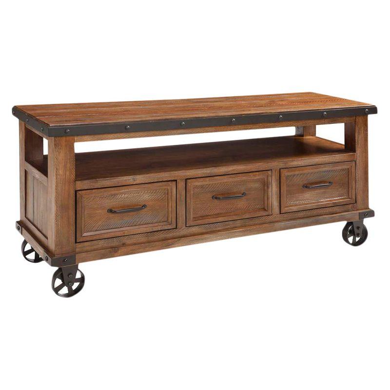 Canyon Brown Pine Wood TV Console with Metal Accents