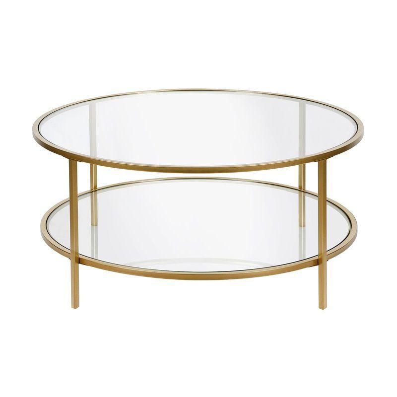 Brass Round Glass Top Coffee Table with Graduated Legs