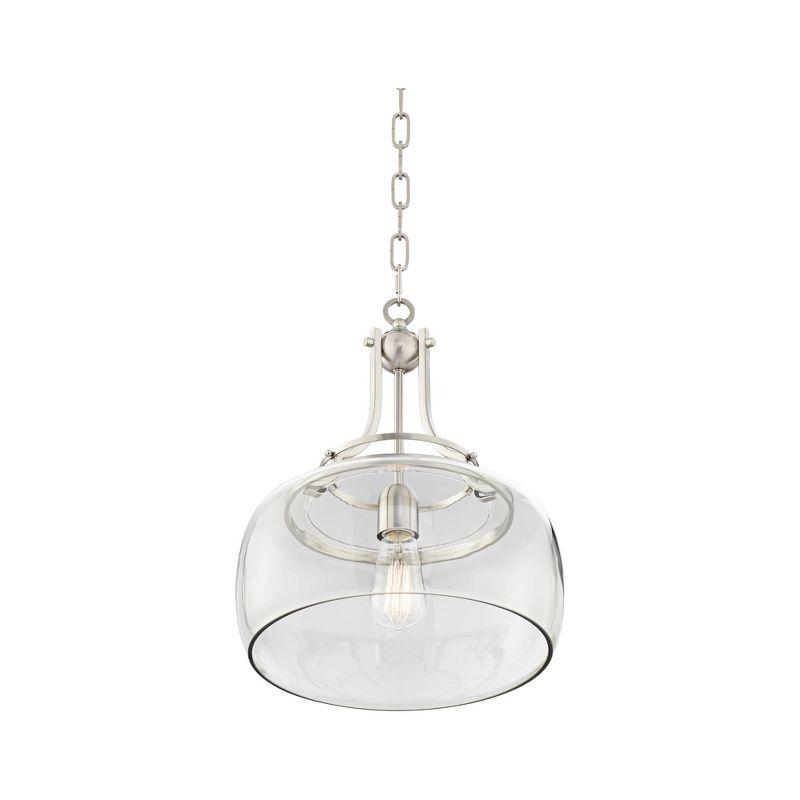 Franklin Iron Works Charleston Brushed Nickel Pendant Light 13 1/2" Wide Modern LED Clear Glass for Dining Room Kitchen Island