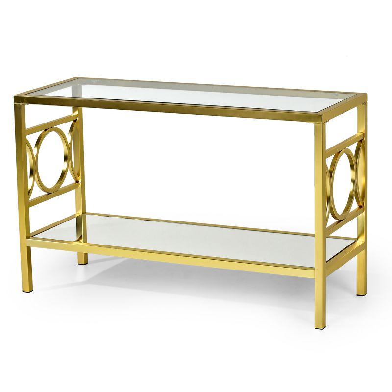 Olympia Sofa Table Glass Iron and Chrome - Steve Silver Co.: Mirrored Base, Circular Side Design, No Tools Assembly