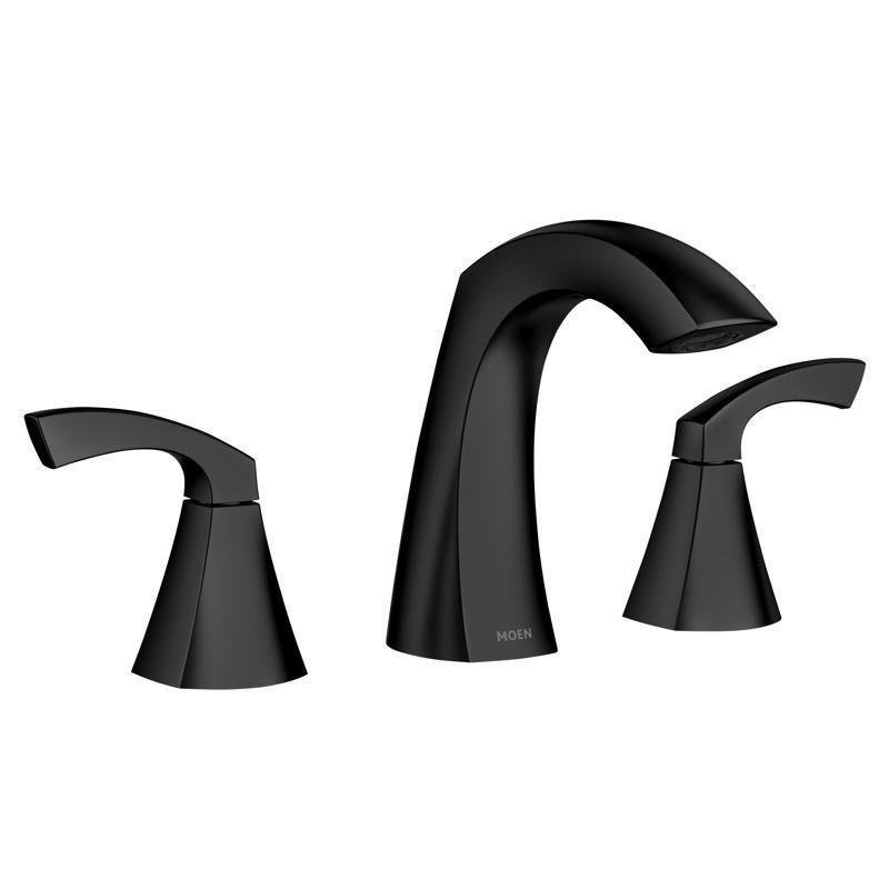 Moen Lindor Matte Black Widespread 2-Handle Bathroom Sink Faucet with Drain Assembly
