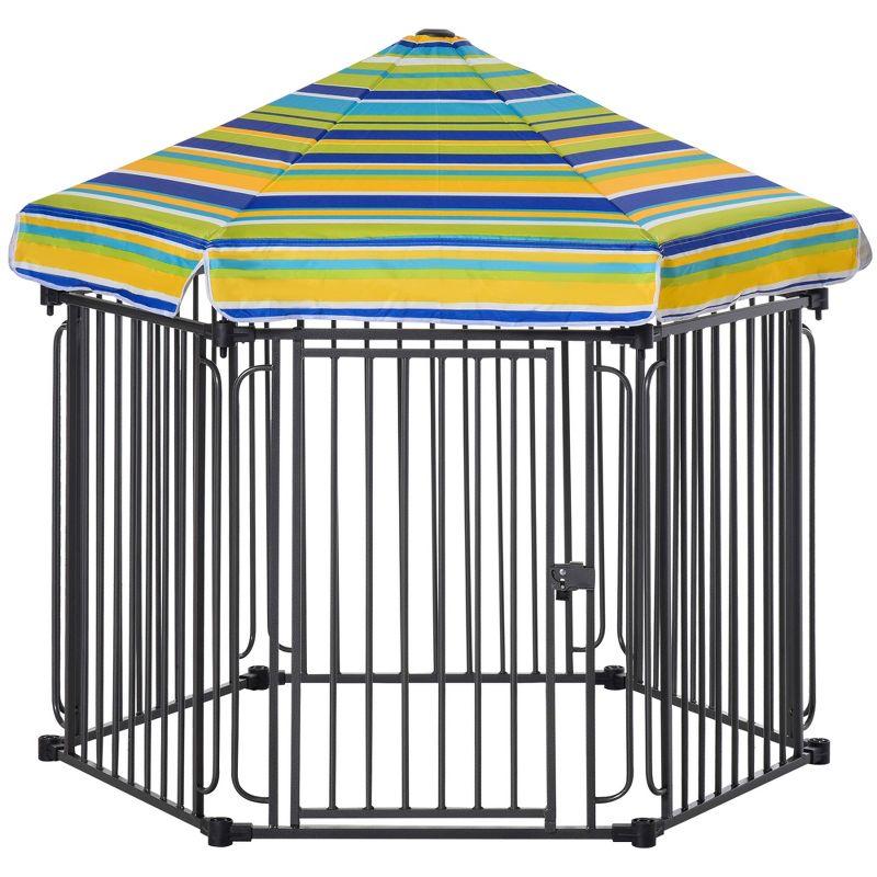 Heavy-Duty Metal Dog Playpen with Striped Roof