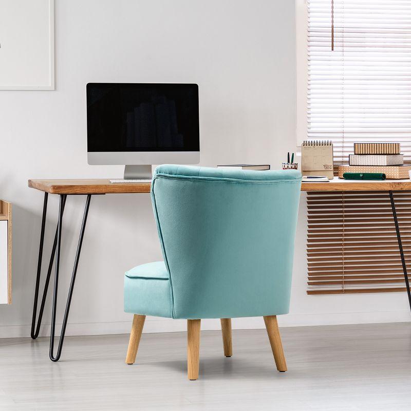 Turquoise Velvet Armless Accent Chair with Wood Legs